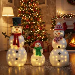 48", 42" & 24" Lighted Snowman Set 2D Christmas Lawn Decorations