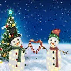 30" & 32" Lighted Heart Snowmen Set of Two Christmas Yard Figures