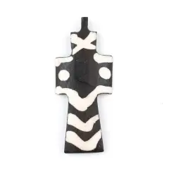 The Bead Chest Handmade Batik Bone Cross Pendant from Kenya &ndash; African Tribal Design &ndash; Dotted &ndash; Fair Trade Ethically Sourced Jewelry Making Charm