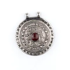 The Bead Chest Carnelian-Inlaid Afghan Tribal Pendant (40x45mm)