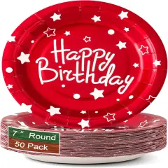Party Paper Plates, Red Polka Dots - 7inch, 50pcs, Foil, Perfect for Birthday Celebrations