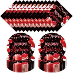 40Pcs Red and Black Birthday Party Supplies for 20 Guests - Red and Black Theme Plates and Napkins Baby Shower Decorations