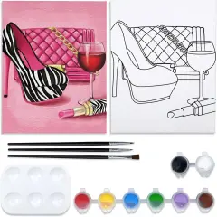 Pre Drawn Canvas Painting Kit - Girl's Heels and Lipstick (8x10)
