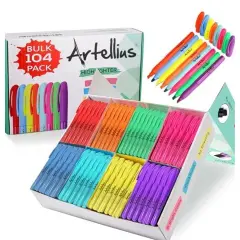 Artellius 104 Pack Vibrant Highlighters Assorted Colors Bulk Set (8 Bright Colors), Quick-Dry, Neon Pastel Chisel Tip Highlighter Set for Underlining, Highlighters Bulk Perfect for Class, Office Multicolor
