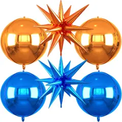 22 inch Blue and Orange Star Balloons and 4D Large Foil Balloons(Blue Orange)