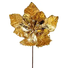 24" Shiny Gold Poinsettia Flower &ndash; Elegant Christmas Floral Decoration