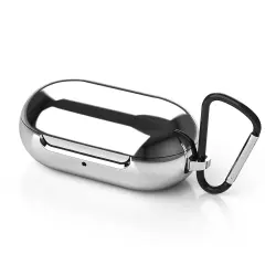 For Samsung Galaxy Buds / Plus Case with Keychain, Protective Earbuds Cover, Metallic Silver