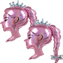 2Pcs Pink Princess Foil Balloon Bow Girl Head(Hot Pink)