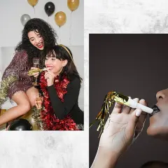 4E's Novelty New Year&rsquo;s Eve Party Supplies 2025 Kit for 10 &ndash; 5 Black Top Hats, 5 Glitter Tiaras, 5 Party Horns & 5 Fringe Noise Makers &ndash; Gold & Silver NYE Accessories for Countdown Party & Photo Props