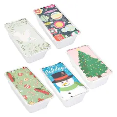 50 Pack Christmas Aluminum Foil Pans with Paper Lids, 32oz Baking Tins Containers, Fun Festive Foil Loaf Pan with Lid for Winter Holiday Xmas Season Baking Breads (8.5 x 2.5 x 4.5 In) Multicolor