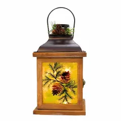 Stony Creek 10.5 Inch Whispering Pines Pre-Lit Lantern Thanksgiving Lighted Glass Accent , Christmas Decor Pine Cones Greenery Multicolored