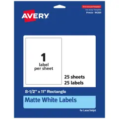 Avery Matte White Rectangle Labels, 8-1/2" x 11"