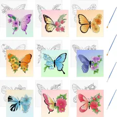 Pre Printed Canvases, 9 PCS Butterfly Painting Canvas 7.87 * 7.87&rdquo; Butterfly Floral Themed Painting Canvas 9Pcs-Butterfly