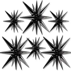 Black Star Foil Balloons 6pcs Different Sizes Pack(black)
