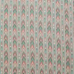 1 Yard Jade and Coral Geometric Silk Chiffon with Metallic Gold Stripes Luxury Material 50 Inch Width