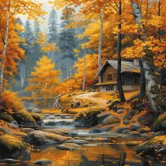 Autumn Forest House Paint by Numbers Kit - 16x20 Inch