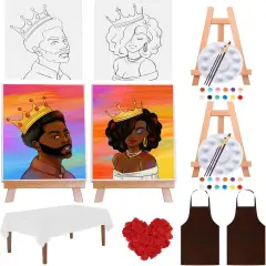 Sip and Paint Kit - Couples Date Night Pre Drawn Canvas with Easel