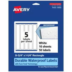 Avery Durable Waterproof Rectangle Labels with Sure Feed, 9.75" x 1.25"