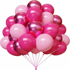 67pcs 12 Inch Hot Pink Balloons Metallic Chrome for Birthday(Pink(67pcs))