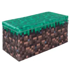 Minecraft: Bench Storage Box - Large - Pixel Grass Block, Collapsible Toy Storage w/ Lid, Footrest, 11.8 x 23.6 x 11.8", Game Theme Decor, Licensed