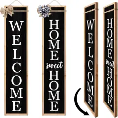 Welcome Sign for Front Porch Standing 45"X9" (Wood Black)