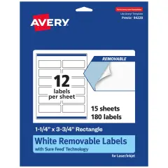 Avery Matte White Removable Rectangle Labels with Sure Feed Technology, Print-to-the-Edge, 1.25" x 3.75"
