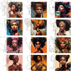 12 Pcs Pre Drawn Canvas - 8 x 8 Inch (Black Girl)
