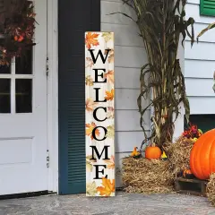 Fall Porch Sign Autumn Maple Leaf (White)