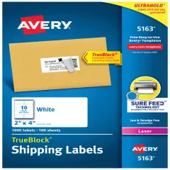 Avery TrueBlock Shipping Labels, Laser, 2 x 4 Inches, White, Pack of 1000