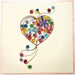 Handcrafted 3D Quilling Card Colorful Heart Design Greeting Card for Love, Valentine's Day, Anniversary, Mother's Day, Father's Day, Blank Inside, Ready to Gift, Includes Envelope