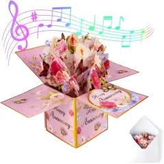 3D Pop Up Cards with Music, Romantic LED Light 3D Flower Gift Box, Handmade Foldable Greeting Cards Box with Envelope for Anniversary,Festivals & Special Occasions