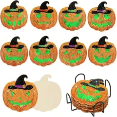 9PCS Halloween Diamonds Painting Coasters With Holder