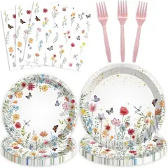 96 Pcs - Baby Shower Disposable Paper Plates and Napkins