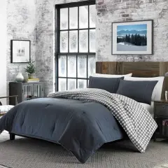 Full Queen Comforter Set Grey White Plaid Reversible Bedding