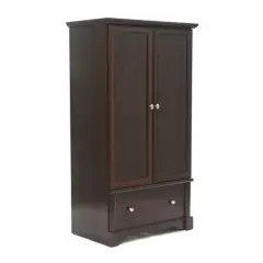 Tall Wooden Wardrobe Armoire in Rustic Cherry with Garment Rod and Drawer for Bedroom Storage