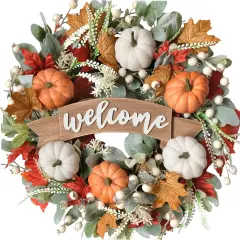 24 Inch Fall Pumpkin Maple Leaves for Front Door