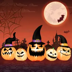 Costway 8 Ft Tall Inflatable Pumpkin Family Waterproof Halloween Yard Decoration w/LED Lights