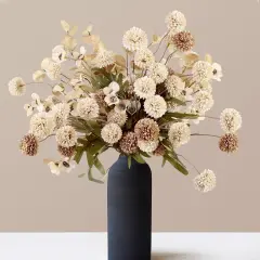 14pcs Artificial Pompon Mum Flowers - Fall Yellow