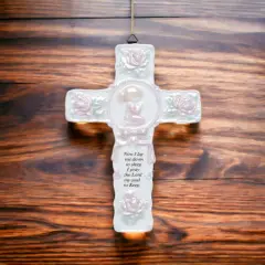 Ceramic Cross with Praying Girl Wall Decor, Religious D&eacute;cor, Religious Gift, Church D&eacute;cor, Baptism Gift