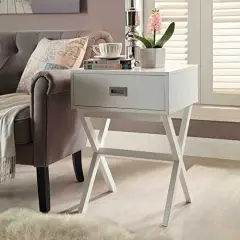 Modern White Space-Saving Nightstand Side Table with Storage Drawer for Bedroom or Living Room