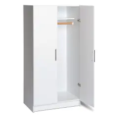 White 2 Door Wardrobe Cabinet with Hanging Rail and Fixed Shelf for Clothes Storage