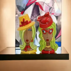 Ceramic African American Ladies Wearing Hats Salt and Pepper Shakers, Home D&eacute;cor, Gift for Her, Mom, Friend, or Coworker, Kitchen D&eacute;cor