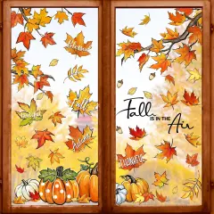 Fall is in The Air Maple Leaves Window Clings 9 Sheets, Autumn Pumpkin Patch