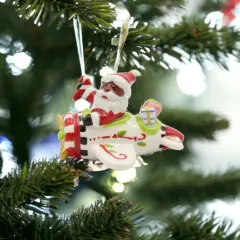 Ceramic African American Santa Flying Airplane Ornament, Gift for Pilot, Home D&eacute;cor, Gift for Her, Mom, Kitchen D&eacute;cor, Christmas D&eacute;cor
