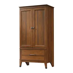 Medium Brown Cherry Wood Bedroom Wardrobe Armoire with Garment Rod and Drawer Storage