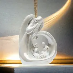 Ceramic Praying Angel With Holy Family Nativity Ornament, Home D&eacute;cor, Religious D&eacute;cor, Religious Gift, Church D&eacute;cor, Baptism Gift