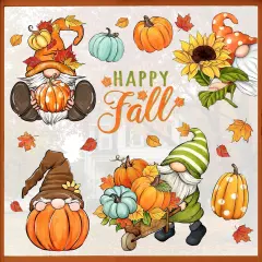 Happy Fall Gnome Window Clings 9 Sheets, Autumn Harvest Pumpkin