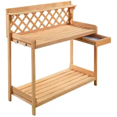Outdoor Potting Bench Solid Fir Wood with Shelf and Drawer Storage