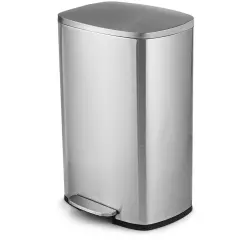 Silver Stainless Steel Rectangular Trash Can with Slow-Close Lid and Removable Inner Bins