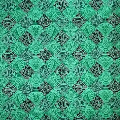1 Yard Traditional Polynesian Tattoo Design Fabric, 100% Polyester Peachskin, 45" Wide Mint/Green/Bla